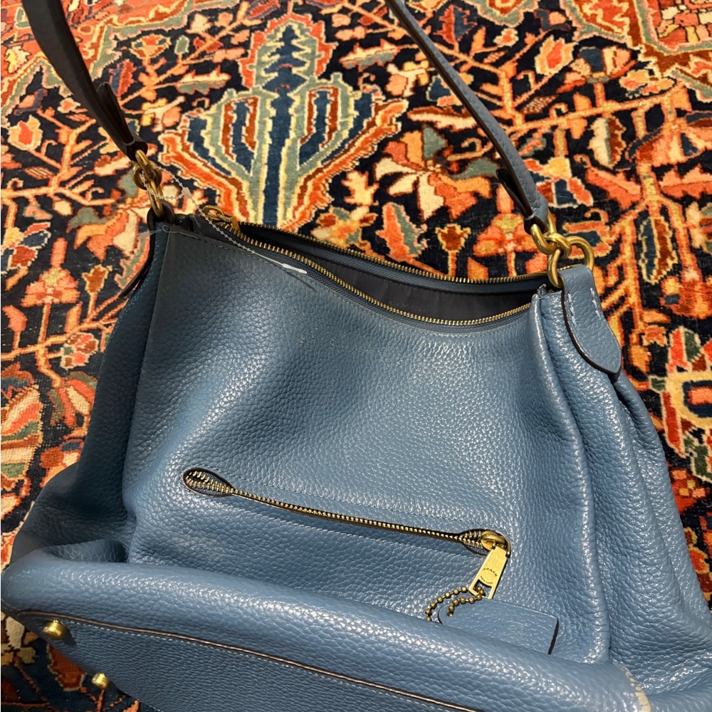 Coach Leather Shoulder Bag with Front Zip Pocket